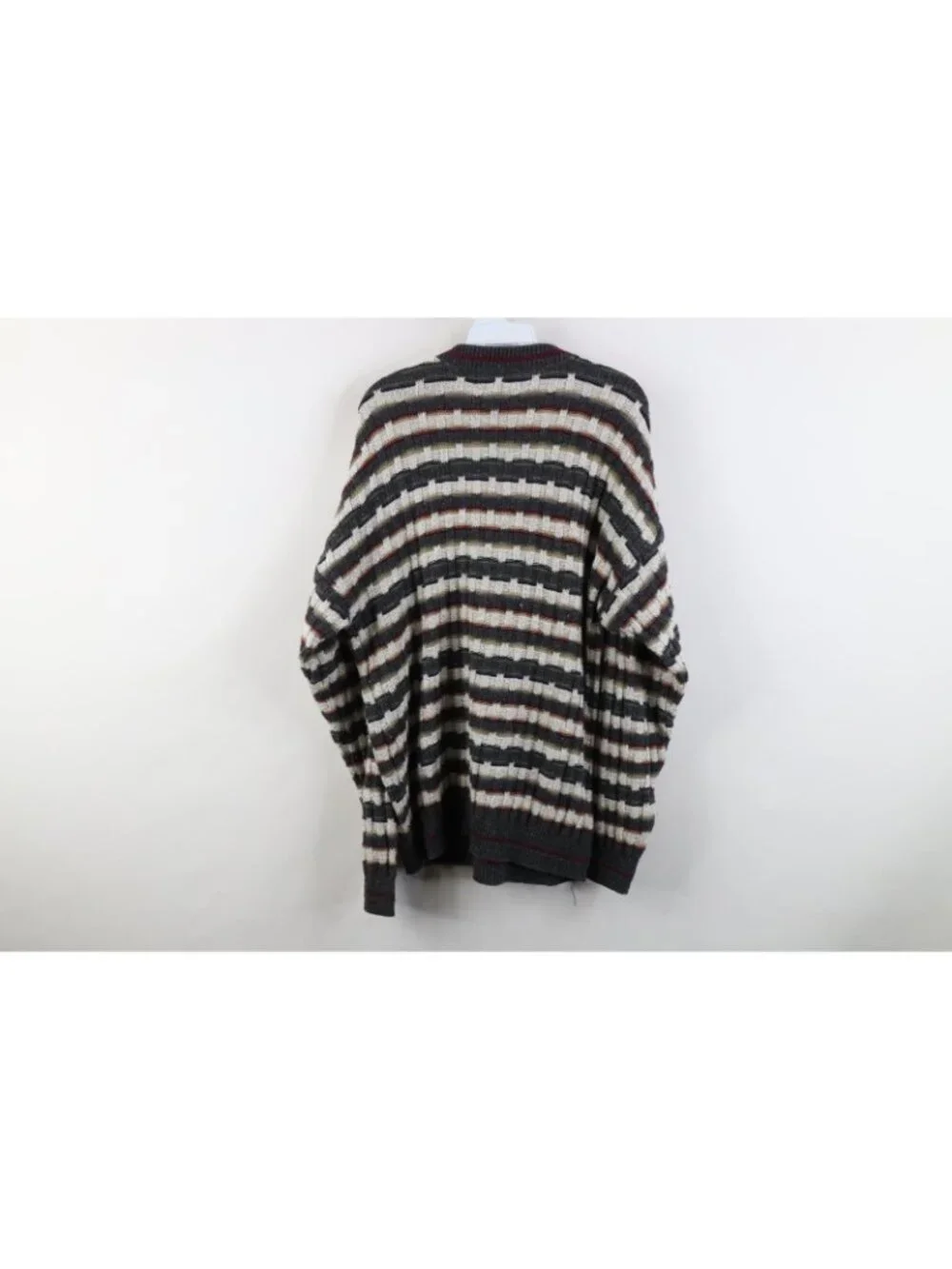 Vintage 90s Streetwear Mens Small Striped Cotton Weave Knit Crewneck Sweater USA